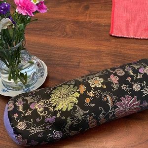 Yoga pillow roll w/ chinoiserie-influenced pattern